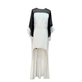 Elie Saab Ivory & Black Sheer Cape Sleeve Evening Gown