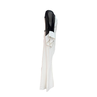 Elie Saab Ivory & Black Sheer Cape Sleeve Evening Gown