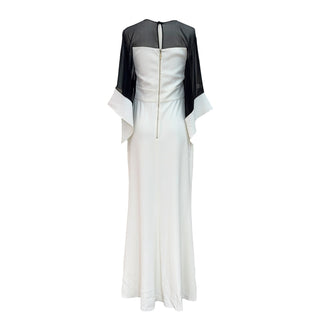 Elie Saab Ivory & Black Sheer Cape Sleeve Evening Gown
