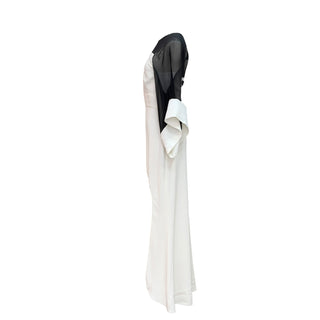 Elie Saab Ivory & Black Sheer Cape Sleeve Evening Gown