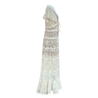 Elie Saab Ivory Lace Panelled Maxi Dress with Tie Front