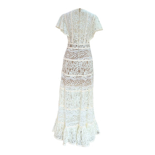 Elie Saab Ivory Lace Panelled Maxi Dress with Tie Front
