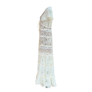 Elie Saab Ivory Lace Panelled Maxi Dress with Tie Front