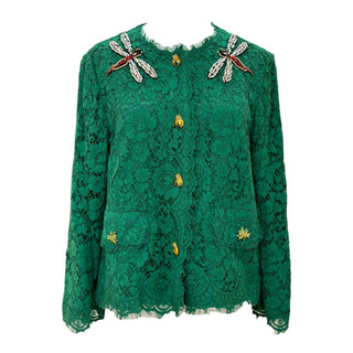 Dolce & Gabbana Green Lace Embellished Jacket with Dragonfly & Ladybird Details