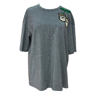 Dolce & Gabbana Family Patch Grey Glitter T-Shirt