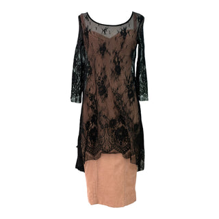 Dolce & Gabbana Black Lace Overlay Dress with Nude Slip