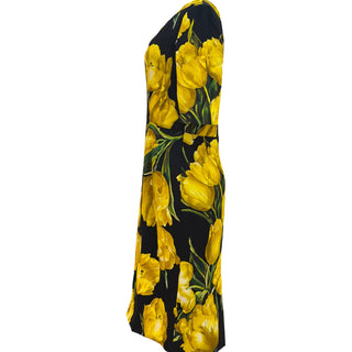 Dolce & Gabbana Yellow Tulip Print Stretch Silk Sheath Dress