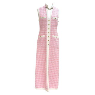 Gucci Pink Tweed Sleeveless Maxi Dress with Chain Detail
