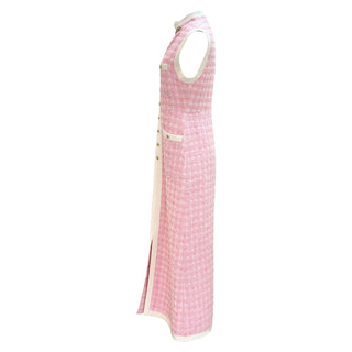 Gucci Pink Tweed Sleeveless Maxi Dress with Chain Detail