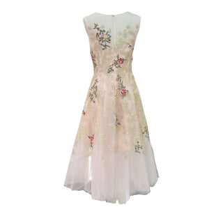 Oscar de la Renta Nude Embroidered Tulle Floral Midi Dress