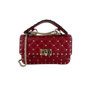 Valentino Garavani Red Rockstud Spike Quilted Leather Shoulder Bag