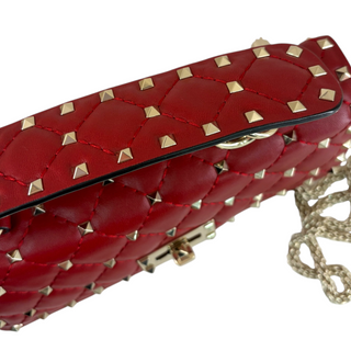Valentino Garavani Red Rockstud Spike Quilted Leather Shoulder Bag