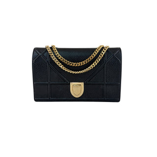 Christian Dior Black Grained Calfskin Diorama Wallet/Bag on Chain