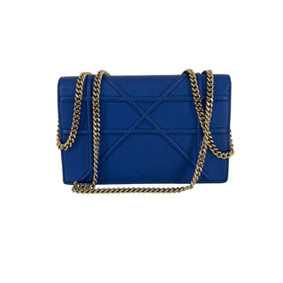 Christian Dior Blue Grained Calfskin Diorama Wallet/Bag on Chain