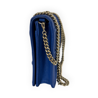 Christian Dior Blue Grained Calfskin Diorama Wallet/Bag on Chain