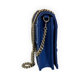 Christian Dior Blue Grained Calfskin Diorama Wallet/Bag on Chain