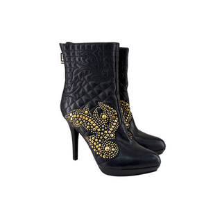 Versace Black Quilted Leather Studded Ankle Boots Size 37