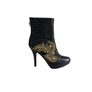 Versace Black Quilted Leather Studded Ankle Boots Size 37