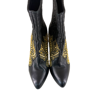Versace Black Quilted Leather Studded Ankle Boots Size 37