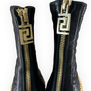 Versace Black Quilted Leather Studded Ankle Boots Size 37