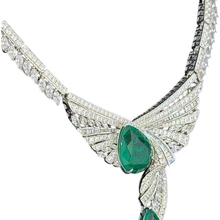 Lab-Grown Emerald & Diamond Statement Necklace with Wing Motif