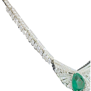 Lab-Grown Emerald & Diamond Statement Necklace with Wing Motif