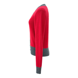 Chanel CC Button Two-Tone Cashmere Knit Cardigan Red & Grey