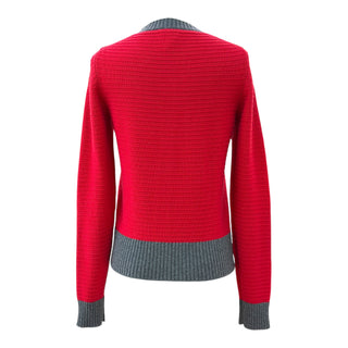 Chanel CC Button Two-Tone Cashmere Knit Cardigan Red & Grey