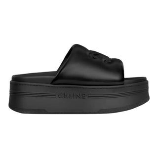 Celine Black Lambskin Block Triomphe Platform Slides