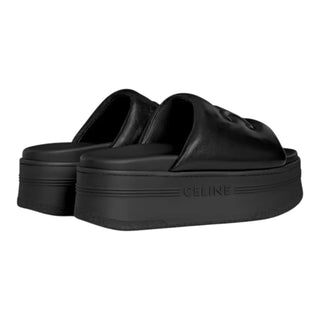 Celine Black Lambskin Block Triomphe Platform Slides