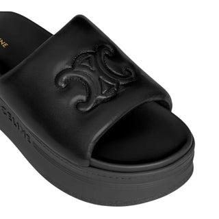 Celine Black Lambskin Block Triomphe Platform Slides