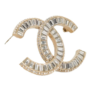 Chanel Gold-Tone Crystal CC Brooch