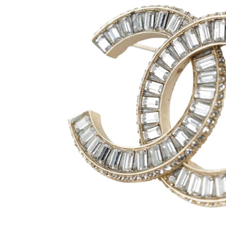 Chanel Gold-Tone Crystal CC Brooch
