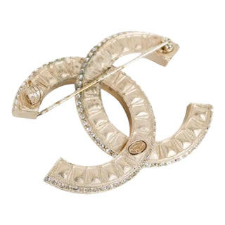 Chanel Gold-Tone Crystal CC Brooch