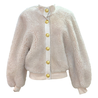 Balmain Cream Shearling Bomber Jacket