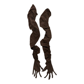 Alex Perry Chocolate Brown Ruched Strapless Maxi Dress with Opera Gloves