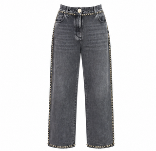 Chanel Black Denim Chain Trim Jeans FR 40
