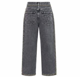 Chanel Black Denim Chain Trim Jeans FR 40