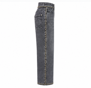 Chanel Black Denim Chain Trim Jeans FR 40