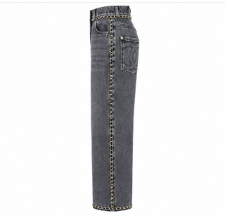 Chanel Black Denim Chain Trim Jeans FR 40