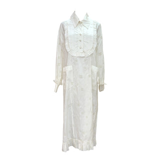 Chanel Ivory Silk CC Embroidered Ruffle Maxi Dress