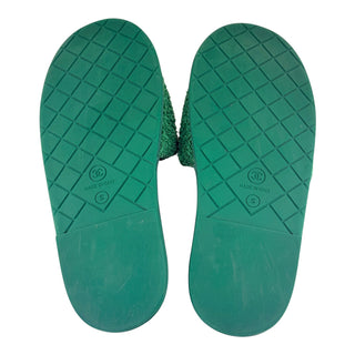 Chanel Green Terry Cloth “Chanel 5” Embellished Pool Slides