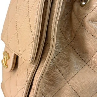Chanel 25 Small Handbag in Beige Quilted Caviar Leather with Gold-Tone Hardware