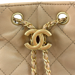 Chanel 25 Small Handbag in Beige Quilted Caviar Leather with Gold-Tone Hardware