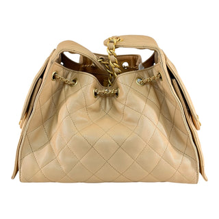 Chanel 25 Small Handbag in Beige Quilted Caviar Leather with Gold-Tone Hardware