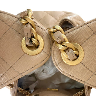 Chanel 25 Small Handbag in Beige Quilted Caviar Leather with Gold-Tone Hardware