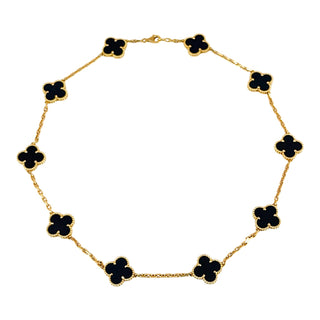 Van Cleef & Arpels Vintage Alhambra 10 Motif Onyx Necklace in Yellow Gold
