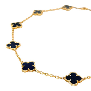 Van Cleef & Arpels Vintage Alhambra 10 Motif Onyx Necklace in Yellow Gold