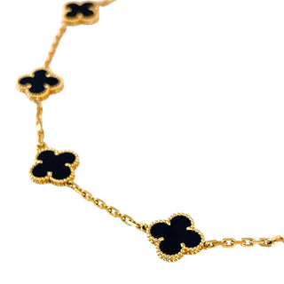 Van Cleef & Arpels Vintage Alhambra 10 Motif Onyx Necklace in Yellow Gold