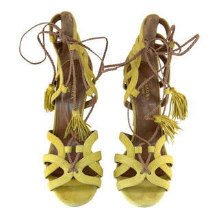 Aquazzura Yellow Suede Tassel Lace-Up Sandals